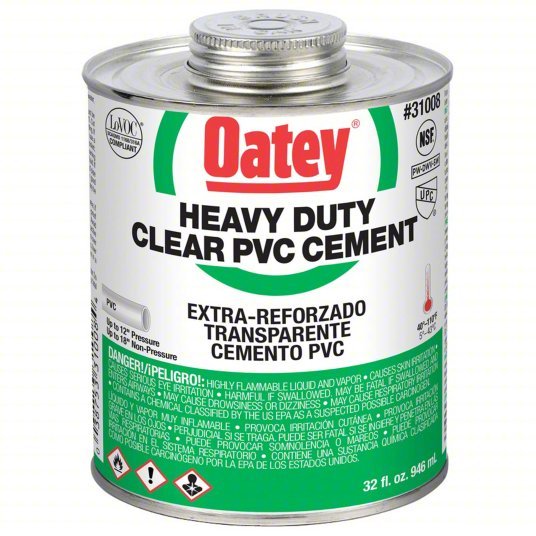 Oatey 31008 Pipe Cement Heavy Duty, 32 fl oz, Brush-Top Can, Clear