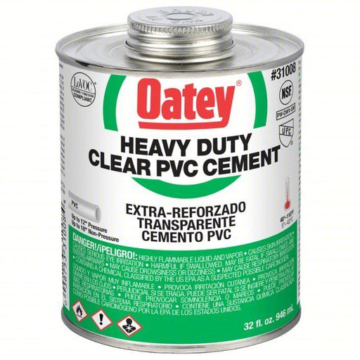 Oatey 31008 Pipe Cement Heavy Duty, 32 fl oz, Brush-Top Can, Clear