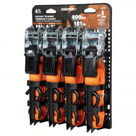 Keeper 05505 Tie Down Strap Ratchet, S-Hook, Gen Purpose, 1 in Wd, 400 lb WLL, Orange, 14 ft Lg, 4 PK