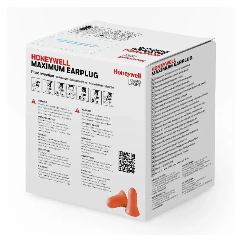 Honeywell MAX-1 Disposable Foam Uncorded Earplugs, Bell Shape, 33 dB NRR, Coral, 200 Pairs/Box