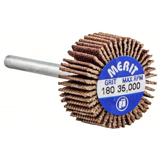 Merit 08834137563 Flap Wheel 3/4 in Dia x 3/8 in W, 1/8 in Straight-Shank, 180 Grit, R369 PK10