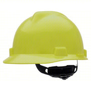 MSA 10061512 Hard Hat Hi-Visibility Yellow, No Graphics, Ratchet (4-Point), Polyethylene, Side-Slots
