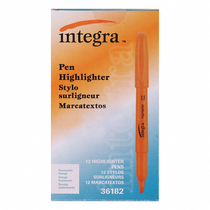 Integra ITA36182 Highlighter, Orange, Chisel, Capped, Wide, Felt-Tip, Toxic, Fluorescent Ink, 12 PK