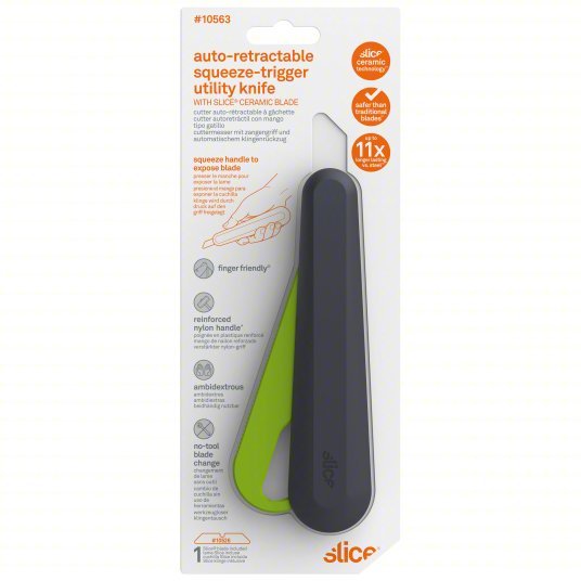 Slice 10563 Utility Knife 6 1/2 in Overall Lg, Plain, 2 1/4 in Overall Wd, Nylon, Black/Green