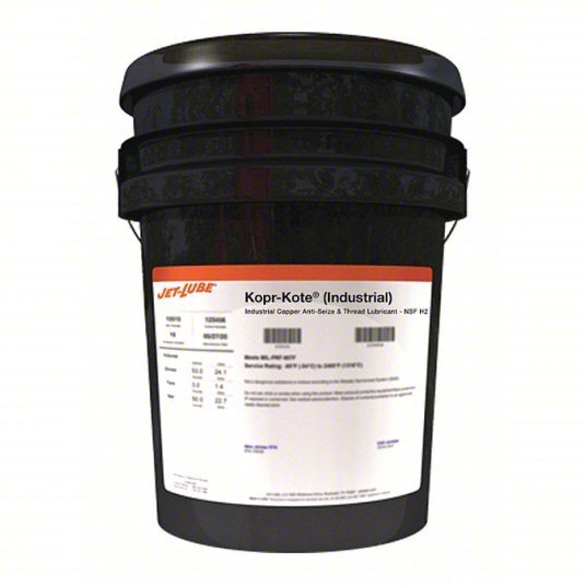 Jet-Lube 10093 General Purpose Anti-Seize 5 gal Container Size, Pail, Copper, Graphite, Kopr-Kote, -65° to 1800°F