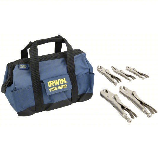 Irwin 2077704 Locking Pliers Set Curved, 1 1/8 in,1 1/2 in,1 7/8 in,2 in Max Jaw Opening, Plain Grip
