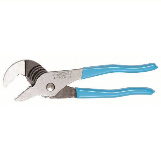 Channellock 428 Tongue and Groove Plier Flat, Groove Joint, 1 1/2 in Max Jaw Opening, 8 in Overall Lg, Serrated