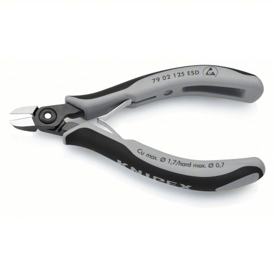 Knipex 79 02 125 ESD Diagonal Cutting Plier ESD-Safe, Flush, Oval, 5 in Overall Lg, 3/8 in Jaw Lg, 1/2 in Jaw Wd
