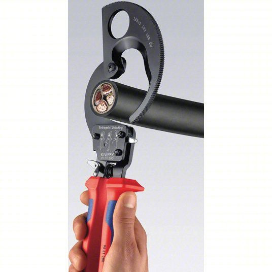 Knipex 95 31 280 SBA Ratchet Cable Cutter Multi-Component Handle, Shear, For 2 1/16 in Max Dia Data Cable, Steel