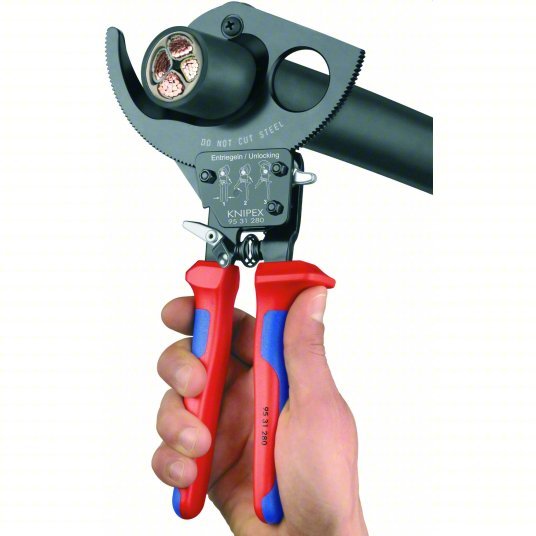 Knipex 95 31 280 SBA Ratchet Cable Cutter Multi-Component Handle, Shear, For 2 1/16 in Max Dia Data Cable, Steel