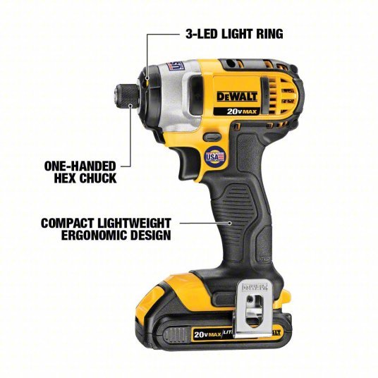 Dewalt DCF885C2 Impact Driver 1,400 in-lb Max. Torque, 2,800 RPM Free Speed, 3,200 Impacts per Minute, (2) 1.5 Ah
