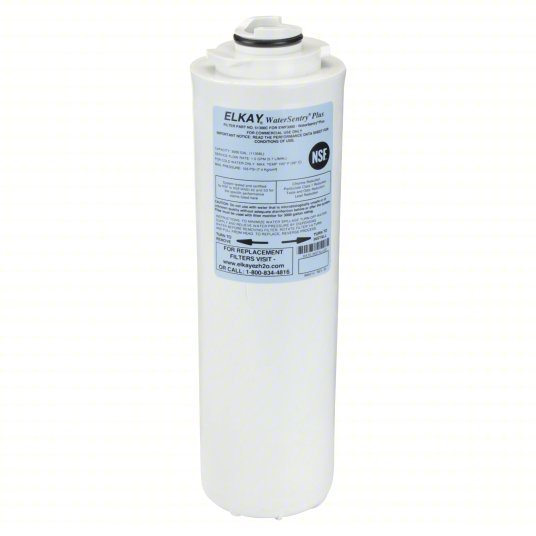 Elkay 51300C Replacement Filter Cartridge: 1.5 gpm, 3,000 gal, 9 1/2 in Overall Ht, 3 1/8 in Dia