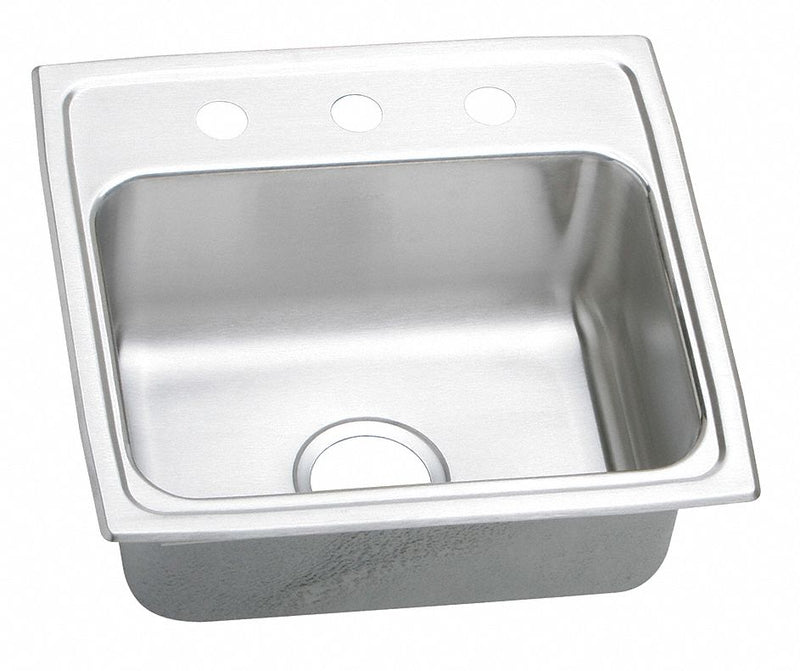 Elkay LRAD1918553 Bowl Drop-In Sink, 19 in Overall Lg, 18 in Overall Wd, 5 3/8 in Bowl Dp, 16 in Bowl Lg, 18 ga
