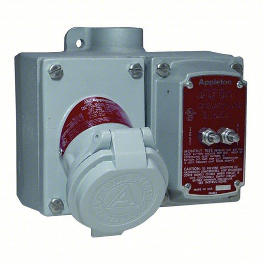 Appleton EFS250A-2023GFI GFCI Receptacle Dead End, 0.5 in Hub Dia, 5-20R, 20 A, 125V AC, 3 Poles, 2 Gangs, Circuit Breaker