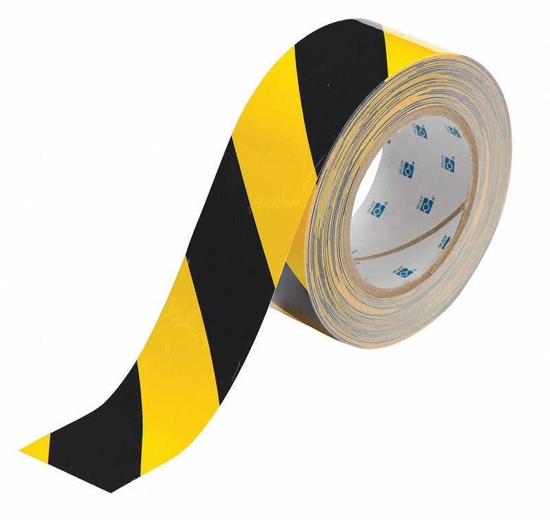 Brady 104317 ToughStripe Floor Marking Tape, Gen Purpose, Striped Black/Yellow, 2 in W x 100 ft L, 8 mil