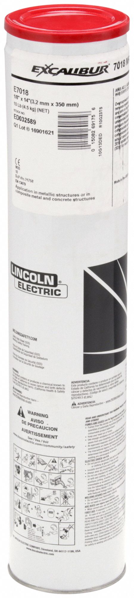 Lincoln Electric ED032589 Stick Electrode, Carbon Steel, E7018 H4R, 1/8 in x 14 in, 10 lb, Excalibur 7018 MR