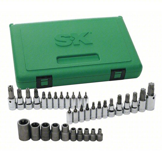 SK Tools 19763 Socket Bit Set 1/4 in_3/8 in_1/2 in Drive Size, 35 Pieces, Replaceable Insert
