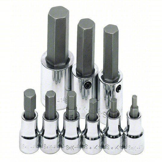 SK Professional Tools 19734 Socket Bit Set 3/8 in_1/2 in Drive Size, 9 Pieces, 9 1/4 in Overall Lg