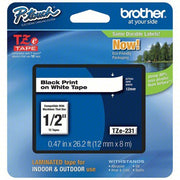 Brother TZe231 Continuous Label Roll Cartridge 1/2 in x 26 13/64 ft, PET, Black on White, Indoor/Outdoor