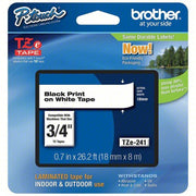 Brother TZe241 Continuous Label Roll Cartridge 3/4 in x 26 13/64 ft, PET, Black on White, Indoor/Outdoor