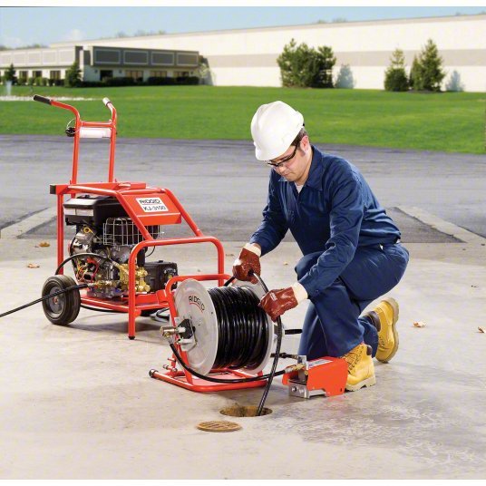 Ridgid 37413/KJ-3100 Water Jetter Drain Cleaning Machine: Gas-Powered, For 2 in to 10 in Pipe, 3/8 in Hose Dia.