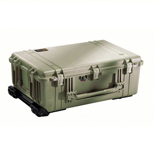 Pelican 1650NF Protective Case 17 1/2 in x 28 5/8 in x 10 5/8 in Inside, Green, 4 Wheels, 24 lb Wt, IP67