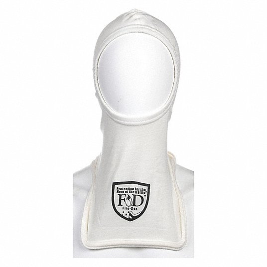 Fire-Dex H61NLNB Fire Hood Nomex(R)/Lenzing FR(R), 6 oz Fabric Wt, Notched Shoulder, 13 in Lg, 2, White