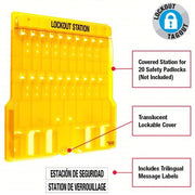 Master Lock 1484B Lockout Station, Unfilled, Holds 20 Padlocks, 22 in x 22 in, Includes Translucent Lockable Cover