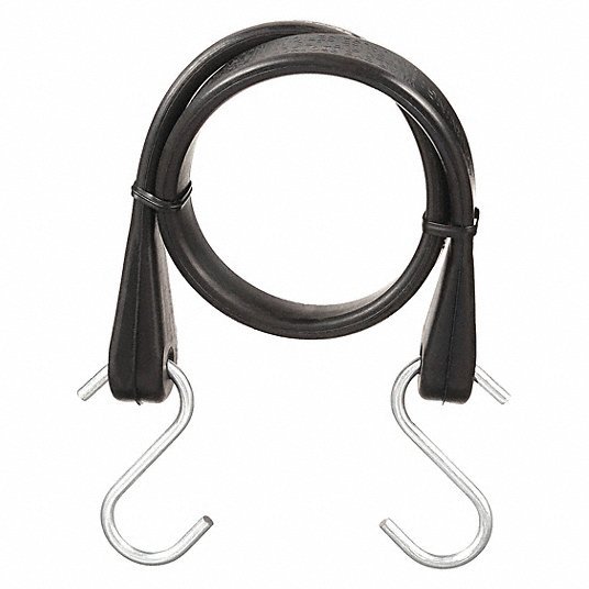 Goldline 635197842 EPDM Rubber, 15 in Bungee Lg, 3/4 in Bungee Wd, S-Hook, Steel, Black, 27 in