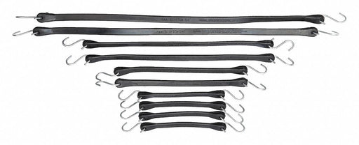 Goldline 635000076 Bungee Strap Assortment, S-Hook, 2 1/2 in Hook Lg, Rubber, 31 in Lg, Black, 10 PK