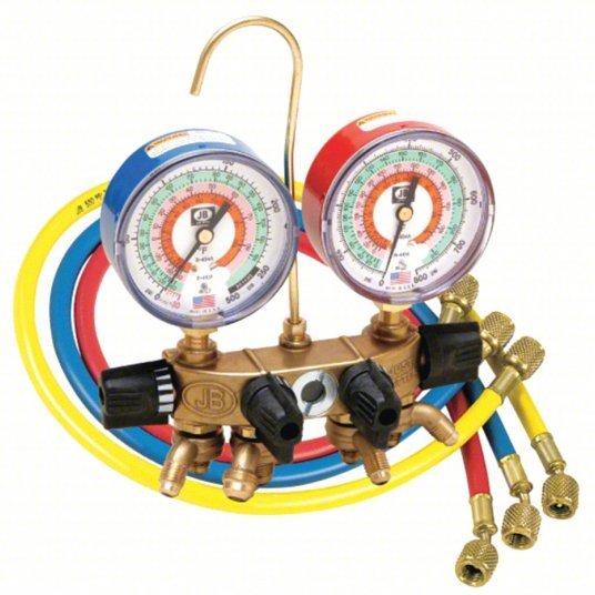 JB Industries 26200-310 Manifold Gauge, 4 Valves, R-22/R-404A/R-410A, 4 Hoses