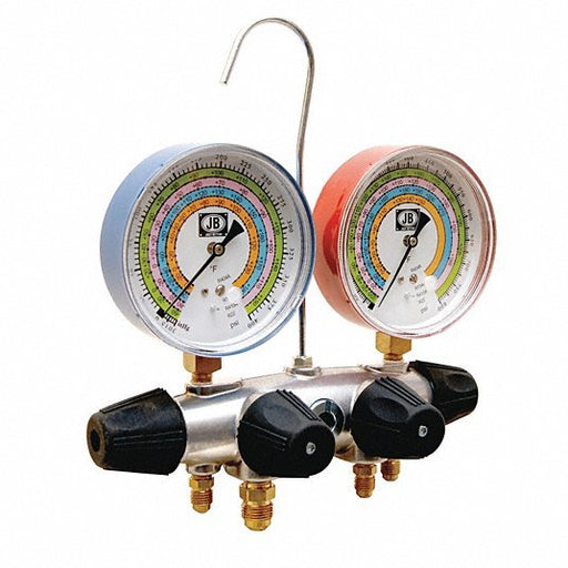 JB 25708 Manifold Gauge, 4 Valves, R-134A/R-22/R-404A/R-410A, 4 Hoses