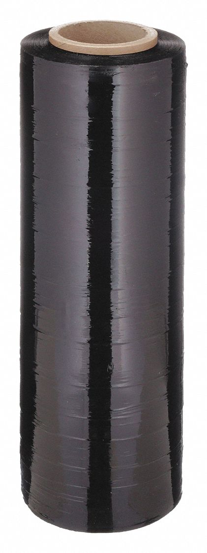 Approved Vendor RW15C005 Hand Stretch Wrap, 80 ga, Black Opaque, 18 in W x 1,500 ft, LLDPE, 3 in Core