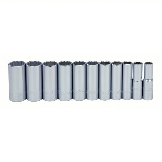 Proto J54104 Socket Set 1/2 in Drive Size, 11 Pieces, 1/2 in to 1 1/8 in Socket Size Range, (21) 12-Point