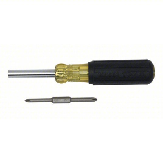 Klein 32559 Multi-Bit Screwdriver #1/1/4 in/#2/3/16 in/5/16 in Tip Size, 4 Tips, 9 in Overall Lg