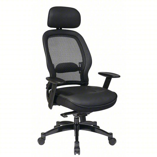 Office Star 27008 Managerial Chair, Leather, 19-3/4" to 22-1/2" Height, Adjustable Arms, Black