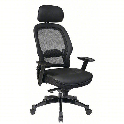 Office Star 27008 Managerial Chair, Leather, 19-3/4" to 22-1/2" Height, Adjustable Arms, Black