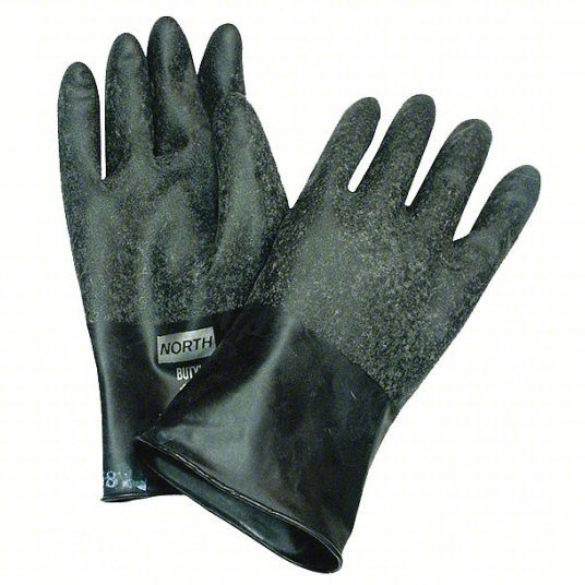 Honeywell North B131R/10 Chemical Resistant Gloves 13 mil Thick, 11 in Lg, 10 Size, Black, Pack of 6