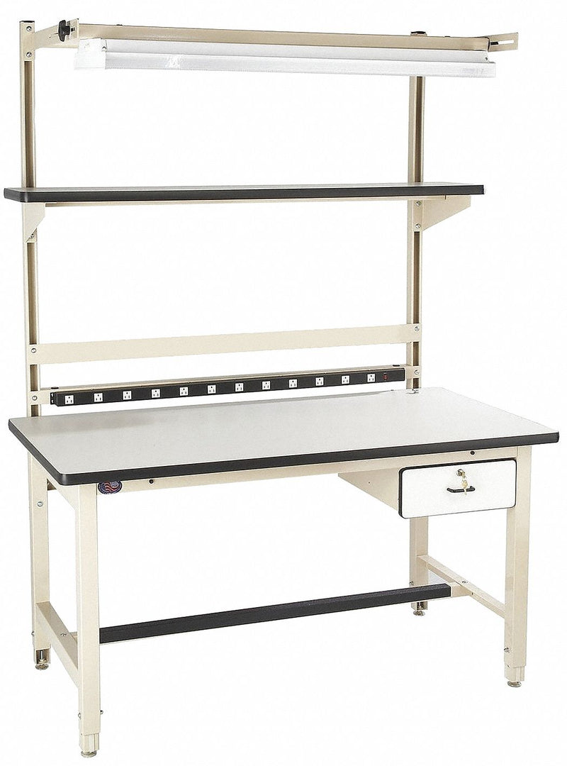 Pro-Line BIB4 Industrial Workstation, Adjustable Height 30-36 in, 72 in W x 30 in D Laminate Top, 5,000 lb Capacity, Beige