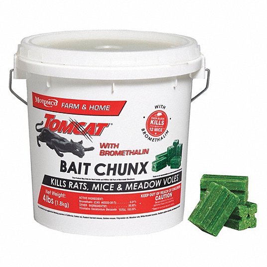 Tomcat 22244 Rodenticide Pail, 4 lb Container Size, Bromethalin, Blocks, 2 in Overall Ht, 1 in Overall Wd