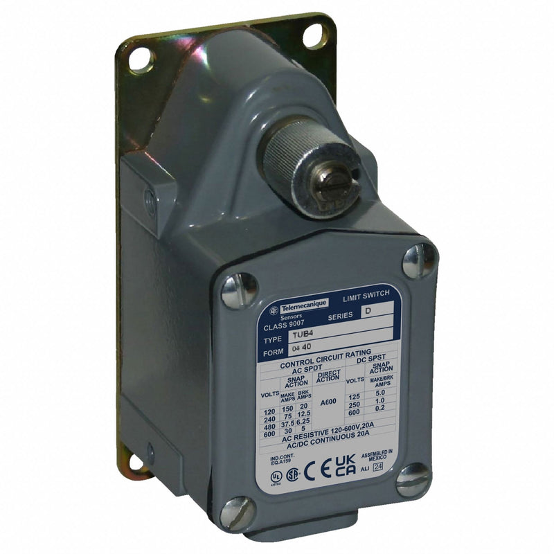 Telemecanique Sensors 9007TUB1 Severe Duty Limit Switch, Rotary Head No Lever, SPDT, 20A at 600V AC, Side Actuator
