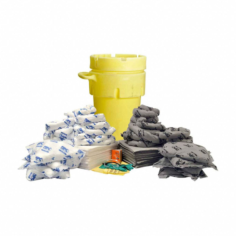 Brady SPC Absorbents SKMA-95W Universal/Oil Spill Kit, 75 gal Absorb Capacity, 95 gal Yellow Drum, with PPE & Handbook
