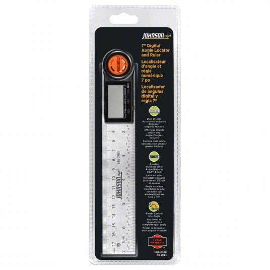 Johnson 1888-0700 Digital Angle Finder 0°to 360°, Included, 7 in x 1 3/8 in, LCD, Batteries Included