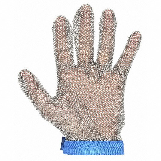 Redwood RW18C893 Chainmail Cut-Resistant Glove,L/9, Wrist, Nylon, Stainless Steel, Blue