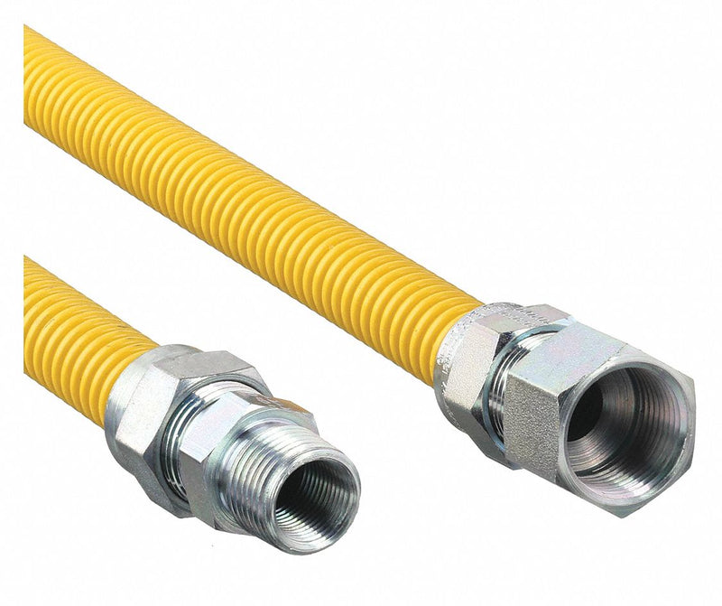 Dormont 30C-3142-60 Gas Connector, 1/2 in ID x 5 ft, 304 Stainless Steel, 5/8 in FNPT x 5/8 in FNPT, Yellow, 93,200 BTU
