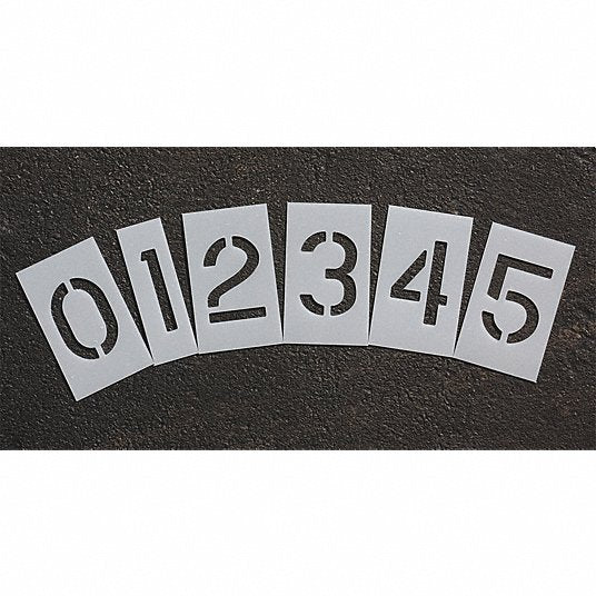 RAE STL-116-8030 Pavement Stencil 0 to 9/Blanks, 3 in Character Ht, 2 in Character Wd, Polyethylene