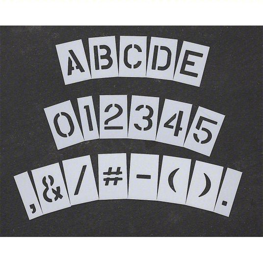 RAE STL-108-8108 Pavement Stencil 0 to 9/A to Z/Punctuation, 10 in Character Ht, 6 in Character Wd, Polyethylene