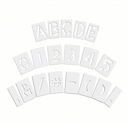 RAE STL-108-8108 Pavement Stencil 0 to 9/A to Z/Punctuation, 10 in Character Ht, 6 in Character Wd, Polyethylene