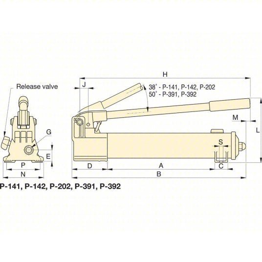 Enerpac P392 Hydraulic Hand Pump 2 Stages, Single Acting, 200 psi Max. Pressure 1st Stage, Aluminum