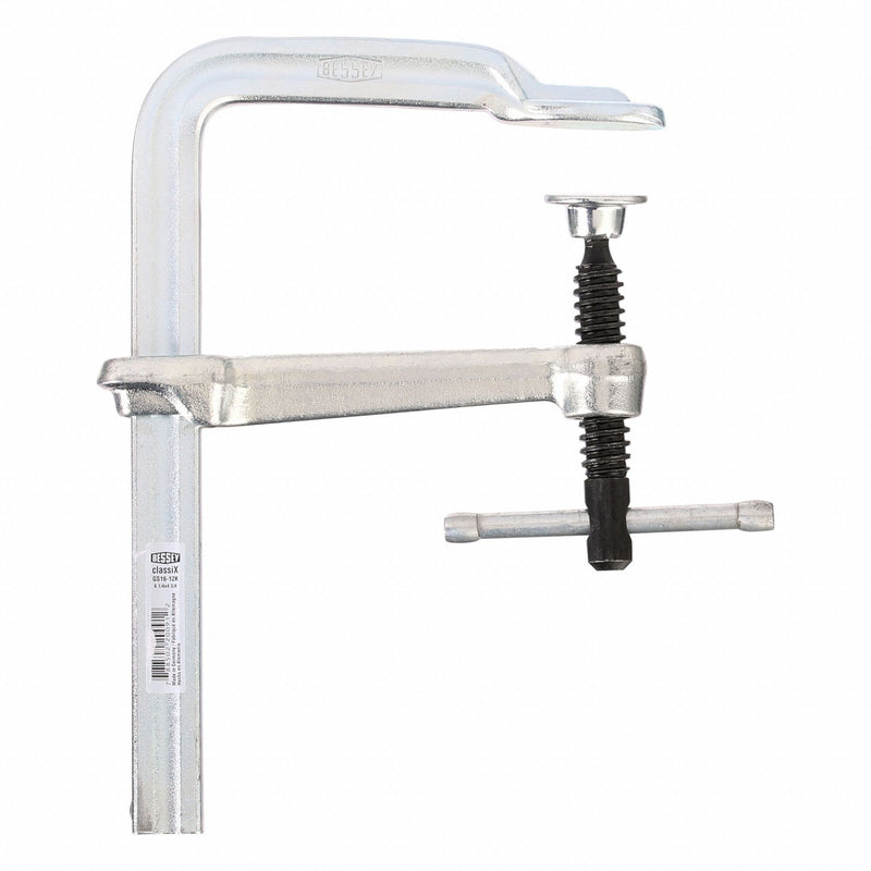 Bessey GS16-12K Bar Clamp, F-Style, ClassiX Standard Pad, Medium Duty, 6 in Jaw Opening, 1000 lb Clamping Force, 4-3/4 in Throat